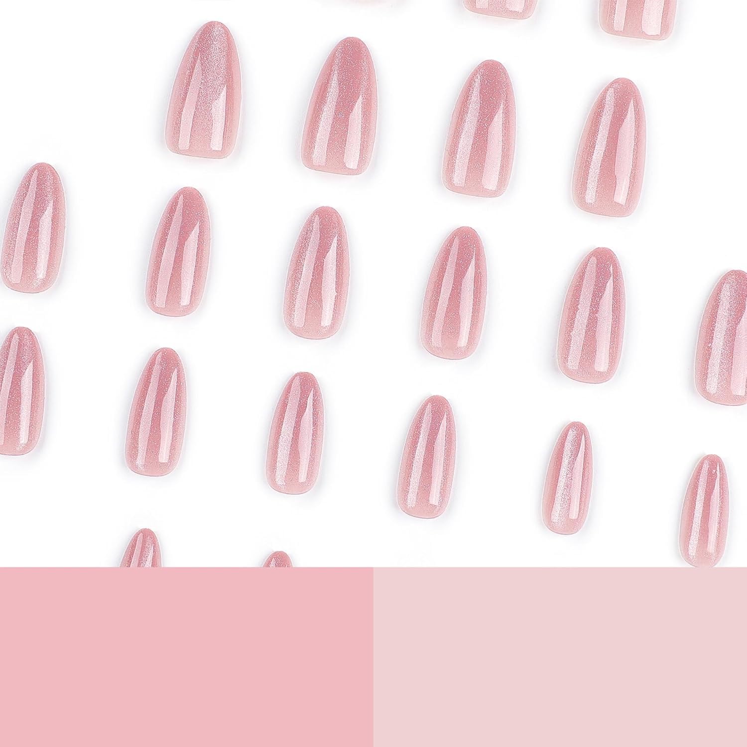 Nude Pink Press on Nails With Cat Eye Designs Short Medium Almond Shaped Acrylic Fake Nails Glue on Glossy Full Cover Artificial Gel False Stick on Nail for Girls Women 24Pcs - Image 4