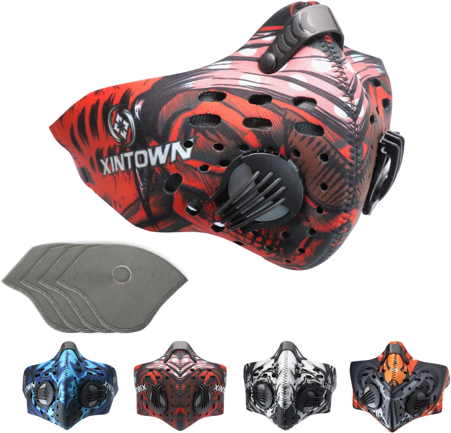 Elitezip Dust Breathing Mask | Dustproof Sports Mask N95 PM2.5 Activated Carbon Protection and Double Air Valve for Cycling Pollen Allergy Mowing Running Cleaning Sports (Red)