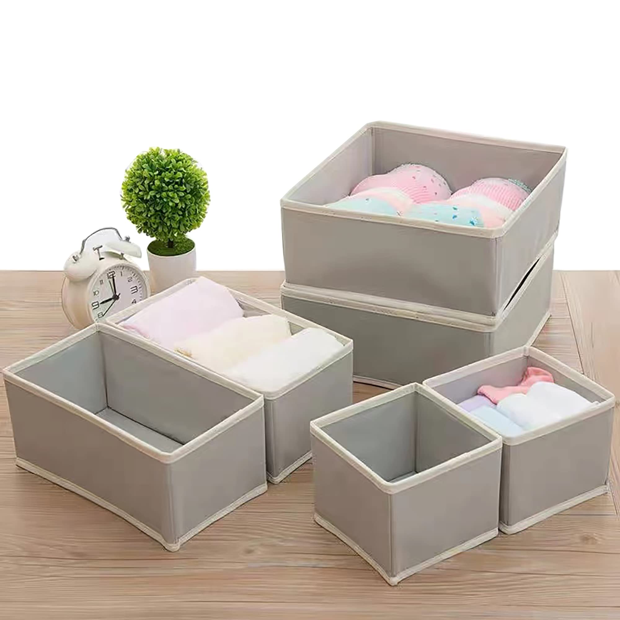 NIAWECAN 6 Pack Drawer Organiser, Foldable Drawer Dividers, Fabric Wardrobe Storage Organiser Boxes, Baby Clothes Organisers for Underwear, Socks, Bra, Ties, Scarves, Bedroom