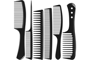 Kolavia 6 PCS Hair Comb Set Black, Durable Wide and Fine Tooth Rat Tail Hair Barber Comb for Women & Man, Professional Combs for Wet Curly Natural Hair Detangling Parting Teasing Styling & Cutting