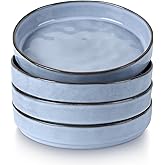 LIANYU Pasta Bowls Set of 4, 8.25’’ Wide Shallow Salad Serving Plate, Stoneware Ceramic Dinner Bowl Plates for Home Kitchen, Microwave & Dishwasher Safe, Serenity Blue