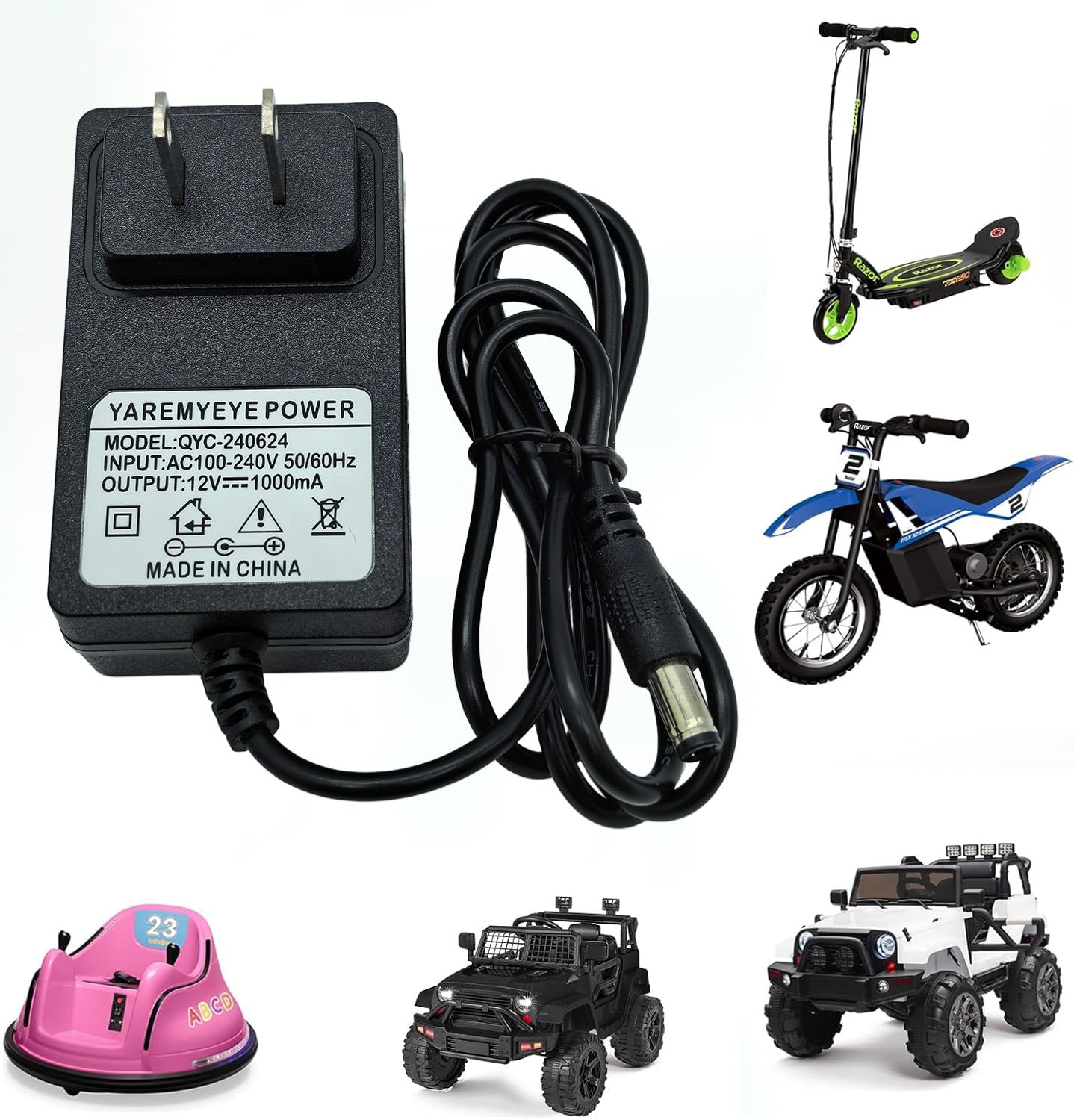 Photo 1 of 12V Kids Ride On Toys Car 12V Battery Charger for Kids SUV Kid Trax Dynacraft Truck Kidzone Bumper Tractor Motorcycle ATV Electric Mercedes Powered Wheel Charger