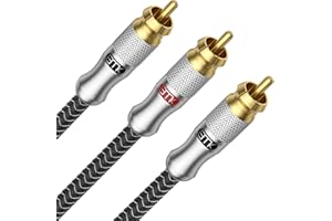 EMK RCA Y Splitter 15Ft/5M- Bi-Directional 1 Male to 2 Male Subwoofer/Coaxial RCA Audio Cable [Double Shielding] for Home Theater, AV Receiver, Amplifier - Silver