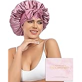 AWAYTR Silk Bonnet for Sleeping Women 100% Mulberry Silk Bonnet with Band 2 Layer Reversible Hair Bonnet Sleeping Hair Wrap (Silk, Dust rose/Pink)