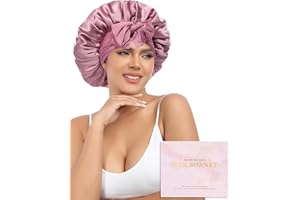 AWAYTR Silk Bonnet for Sleeping Women 100% Mulberry Silk Bonnet with Band 2 Layer Reversible Hair Bonnet Sleeping Hair Wrap (Silk, Dust rose/Pink)