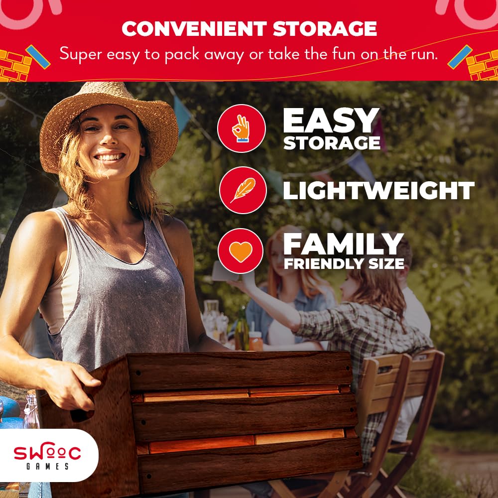 SWOOC Games - Reclaimed Giant Tower Game (Weather Resistant) 60 Blocks + Storage Crate/Outdoor Game Table | Stacks up to 5ft | Giant Outdoor Tower for Adults | Large Yard Activity | Jumbo Lawn Fun