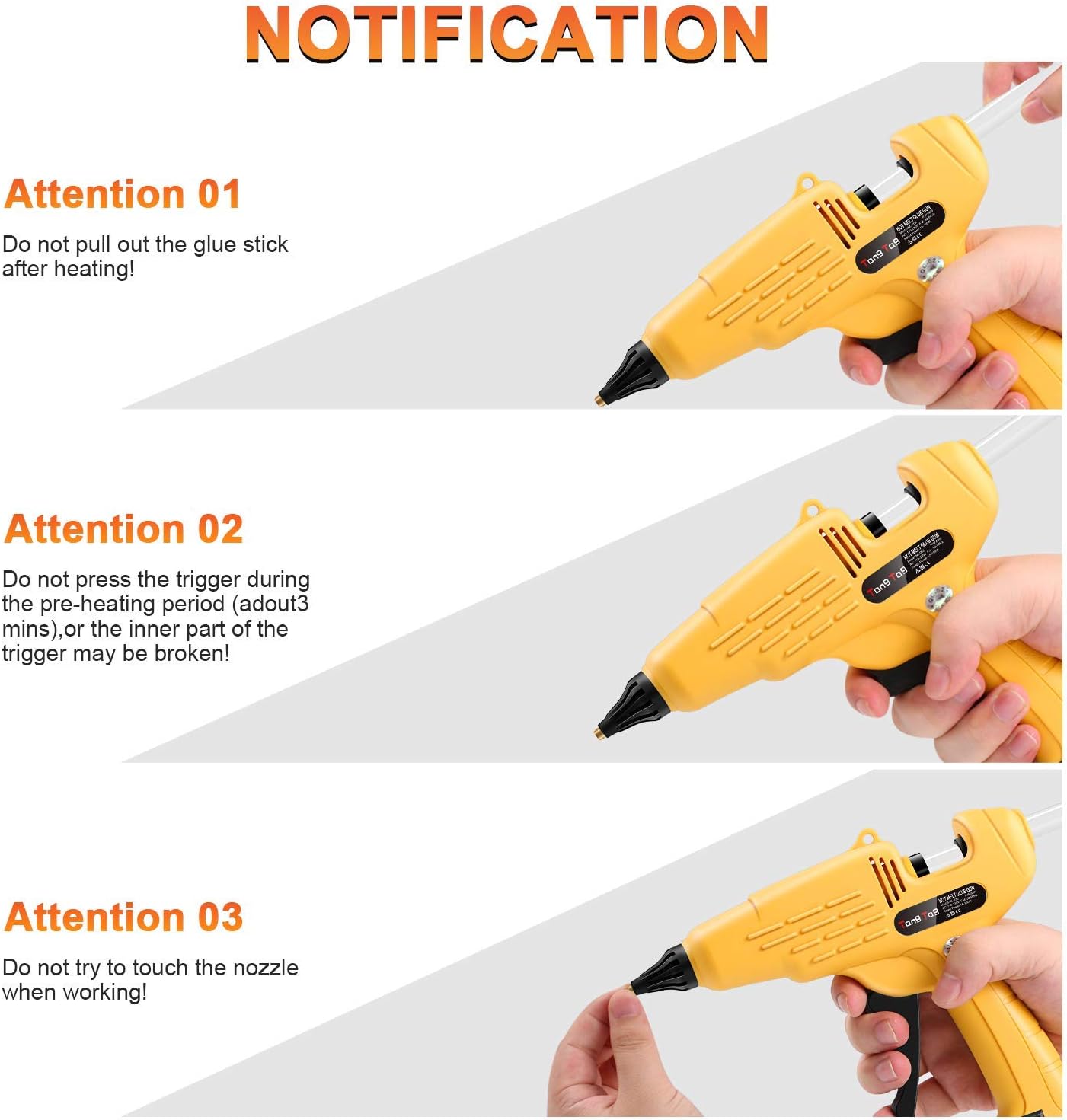 Hot Glue Gun, TangTag Full Size 60W Heavy Duty Hot Glue Gun with Replace Nozzle and 10Pcs Glue Sticks 11 200mm, with LED light Power Switch, for DIY, Arts & Crafts, Home and Office Quick Repairs - - 