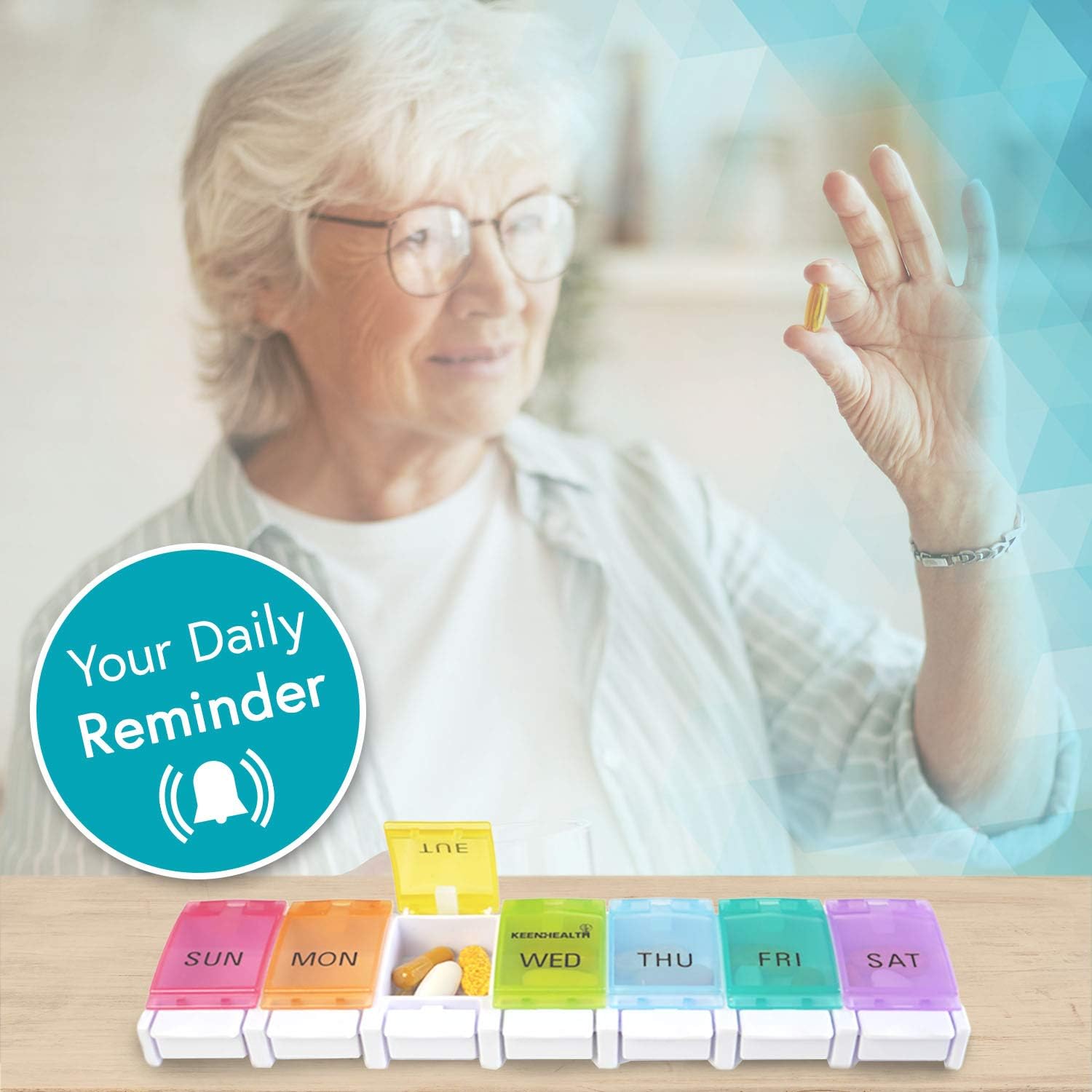 KEENHEALTH Daily Pill Organizer, BPA-Free, Large Compartments, Pills & Supplements for 7 Days, Moisture Resistant, Arthritis-Friendly, Rub-Resistant Silk Print (2): Health & Personal Care