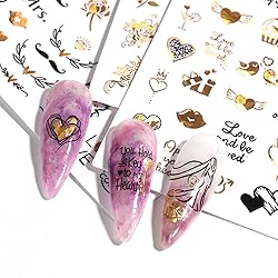 Gold Rose Flowers Leaf Love Heart Lips Letters Nail