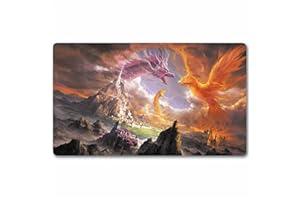 BOZZHEN Board Game TCG Playmat Tabletop Card Playmat MTG RPG CCG Trading Card Game Play mats Smooth Cloth Surface Rubber Base with Stitched Edges Original Play Mat Art Designs 24X14inch-dragon Phoenix Snake