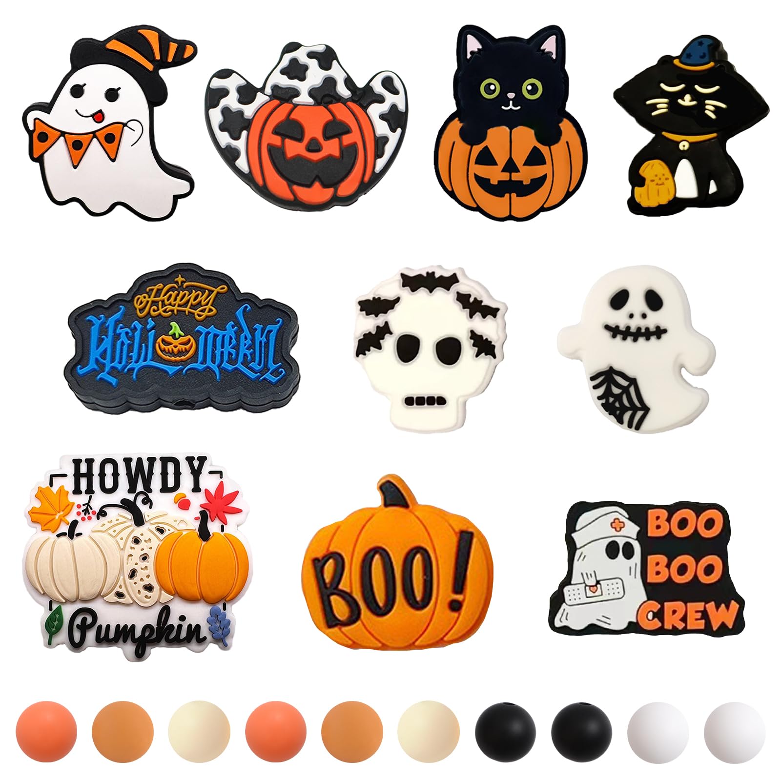 URROMA 20 Pcs Happy Halloween Silicone Beads Bulk, Focal Silicone Beads for Keychain, Making Mixed Silicone Focal Beads for Pens Necklace and Bracelet