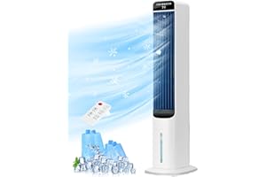Uthfy 41" Swamp Cooler, Evaporative Air Cooler With 4 Ice Packs And Remote, 80° Oscillation 3 Speeds 3 Modes, Cooling Fan That Blow Cold Air, Bladeless Tower Fan For Bedroom Home Office