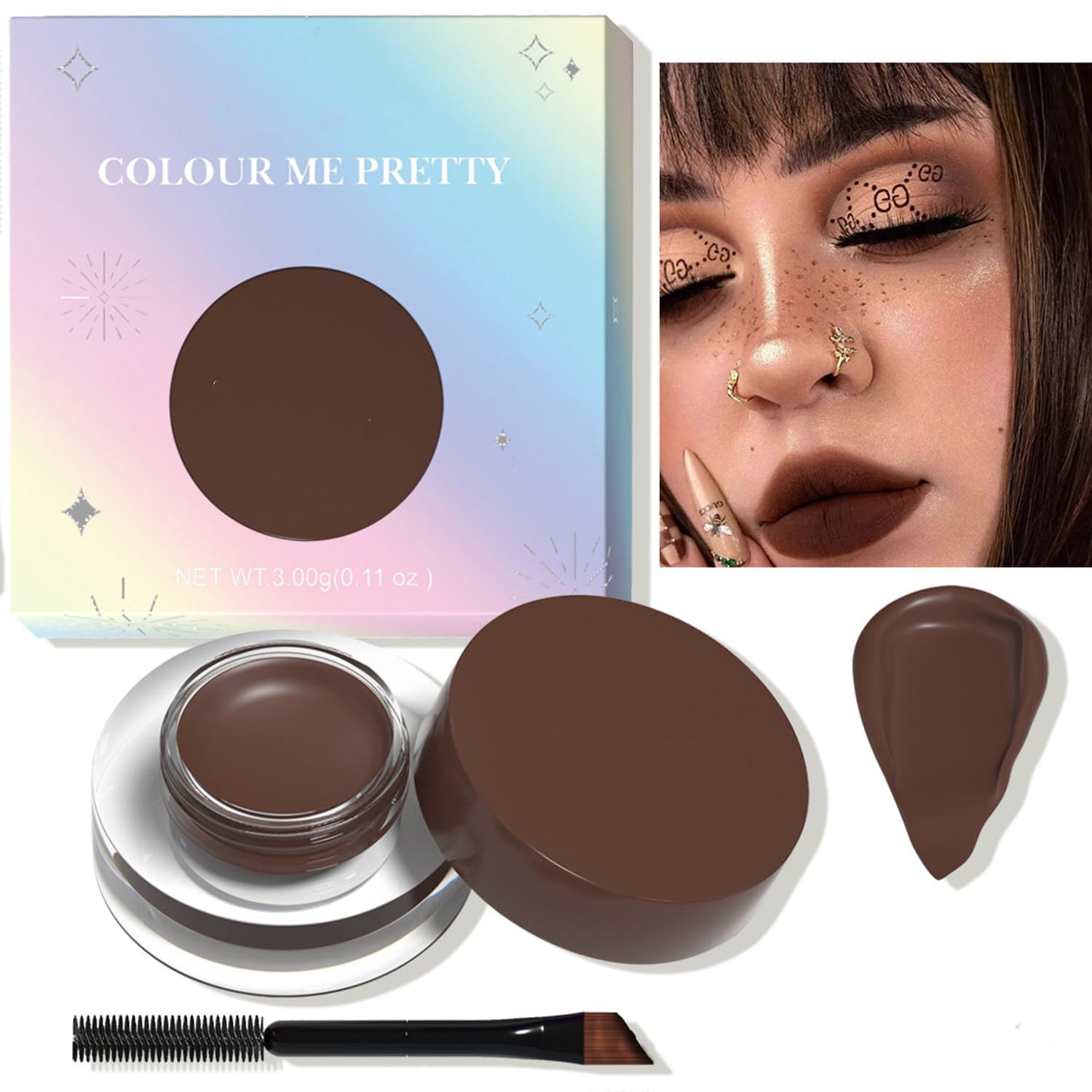 NACGUO 12 Color Eyebrow Pomade Gel Eyeliner Cream Eyeshadow Long Lasting Waterproof Matte Eyebrow Pomade Gel Eyeliner Eyeshadow with Brush for Daily or Cosplay (Drak Brown)