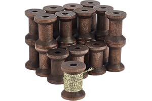 BENECREAT 30Pcs Antique Wooden Empty Spools, 1.18" Empty Thread Spools Wooden Ribbon Spools Bobbins for Wire Weaving Arts DIY Wood Projects, Coconut Brown