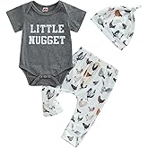 SAYOO Western Newborn Baby Boys Cowboy Outfit Cow Print Letter Bodysuit Long Leggings Cap 3pcs Infant Boy Country Clothes
