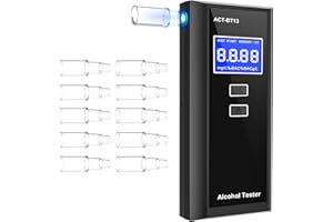AMZETH Breathalyzer, Professional-Grade Alcohol Tester with Blue Digital LCD Display and 10 Mouthpieces, High-Accurate Alcohol Testerr for Home or Party Use
