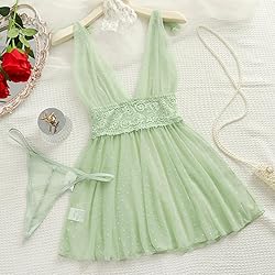 Lilosy Sexy Polka Dots Mesh Sheer Babydoll Chemise