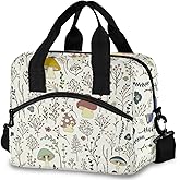 Oarencol Colorful Mushrooms Flower Leaves Insulated Lunch Tote Bag Reusable Cooler Lunch Box with Shoulder Strap for Work Picnic School Beach