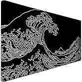 Japanese Sea Wave Mouse Pad for Gaming, Large Mouse Pad Extended (31.5X 15.75 INCH) Non-Slip Rubber Base & Stitched Edge for Computers Laptop Home Office Accessories