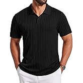 COOFANDY Mens Polo Shirt Textured Knit Button Casual Short Sleeve Summer Vacation Beach Stretchy Golf Shirts