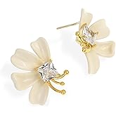 Sonateomber Chunky Flower Stud Earrings for Women, Large Statement Floral CZ Rhinestone Enamel Earing Prom Hypoallergenic Fashion Jewelry Gift
