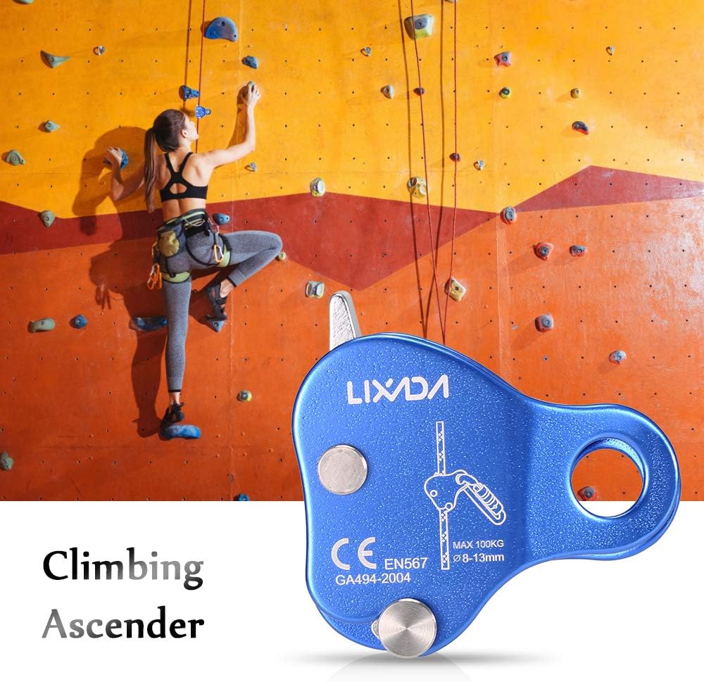 Lixada Rock Climbing Ascender Ultralight Fall Arrest Protection Belay Device Self-Locking 8-13MM Rope Grip Clamp for Outdoor Climbing and Rescue, Blue : Sports & Outdoors