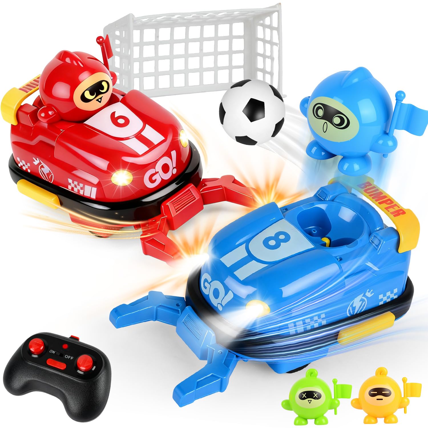 NEUFOOD Remote Controll Bumper Cars Toys, Kids Bumper Cars Switchable Speeds with 3 Music & Lights, 2.4 GHz Remote-Controlled Soccer Toys With Character Launching Feature, Birthday Gifts Ages 2-12
