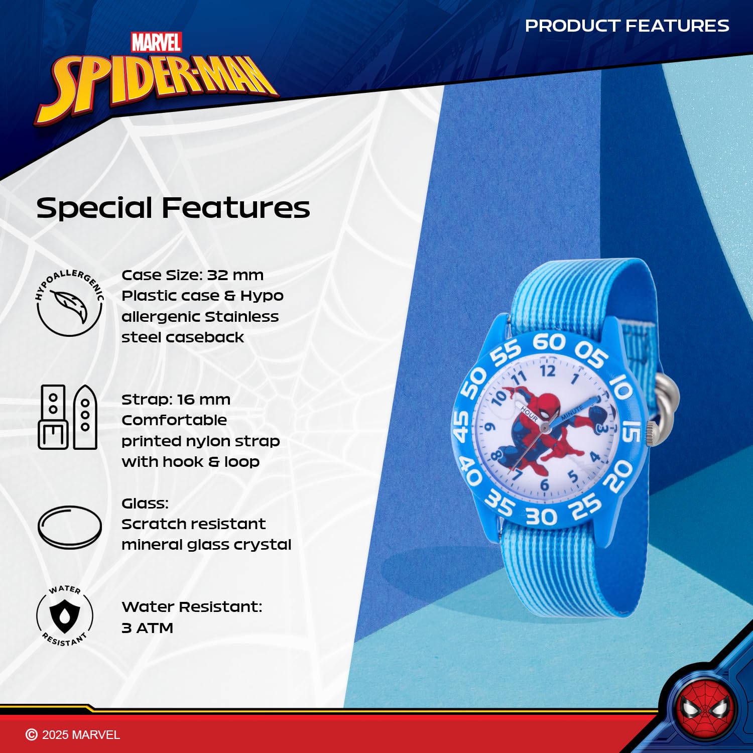 Marvel Spiderman Watch for Kids - Spiderman Watch Boys - Spider-Man Watches for Boys 4-6 - Toys - Kids - Marvel Toddler - Silver Case - 3D Silicone Plastic Strap