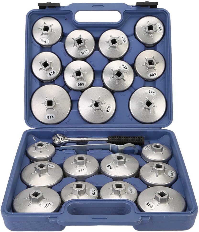 TKOOFN 23pcs Aluminum Alloy Cup Type Oil Filter Cap Wrench Socket
