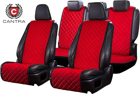 Amazon Cantra プレミアムカーシートカバー フルセット 100 手作り 高品質ファブリック素材 簡単フィット 耐久性 長持ち ユニバーサルフィット Sモデル レッド 3 シートカバー 車 バイク