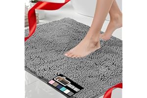 GORILLA GRIP Bath Rug Mat, Thick Soft Absorbent Chenille, Quick Dry Microfiber Mats, Rubber Backing Washable Shower Floor Rugs, Bathmat Runner, US Designed Bathroom Home Decor Accessories 24x17, Grey