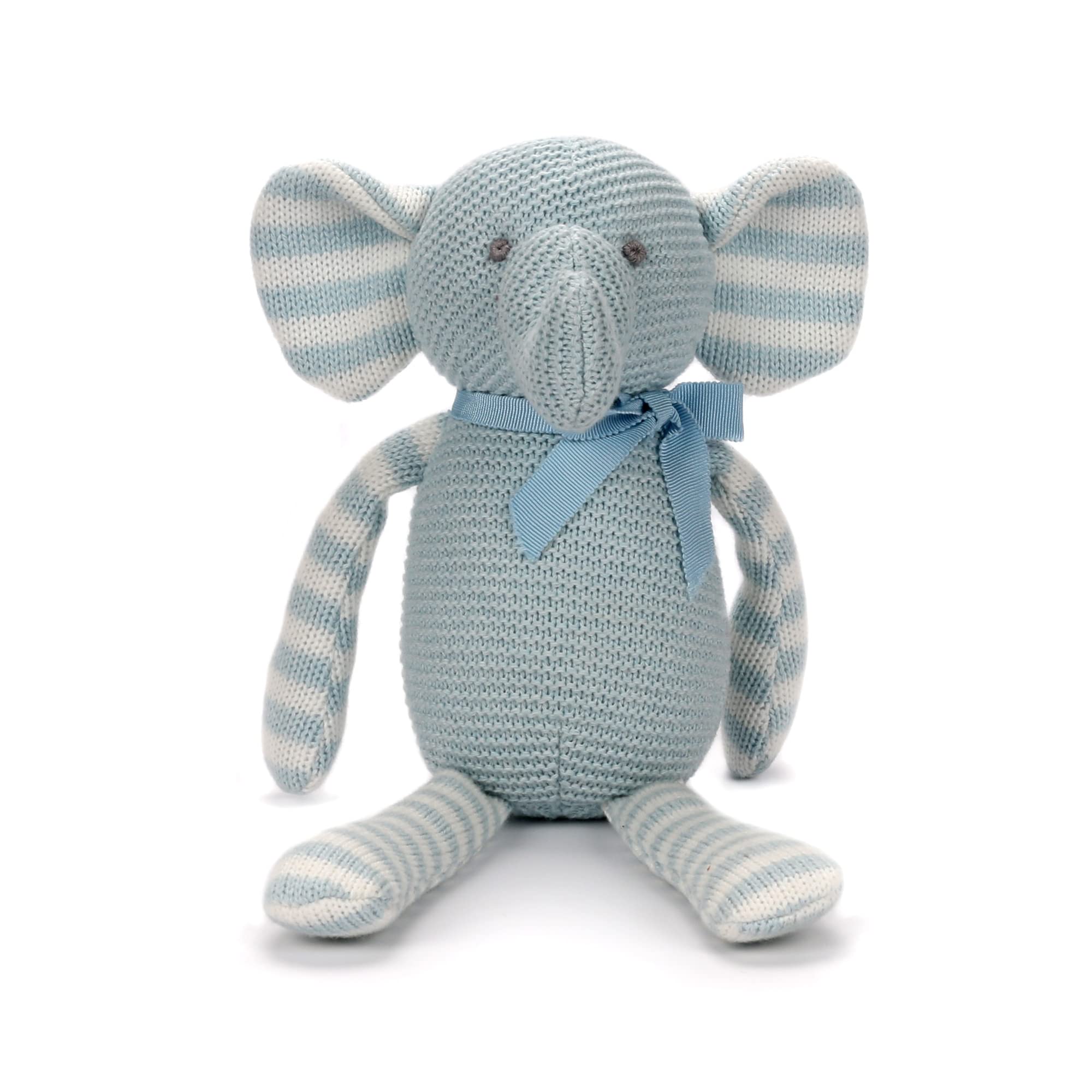 FLUFFYFUN 100% Organic Cotton Blue Elephant Teddy 7.1", Baby Soft Toys for Newborn
