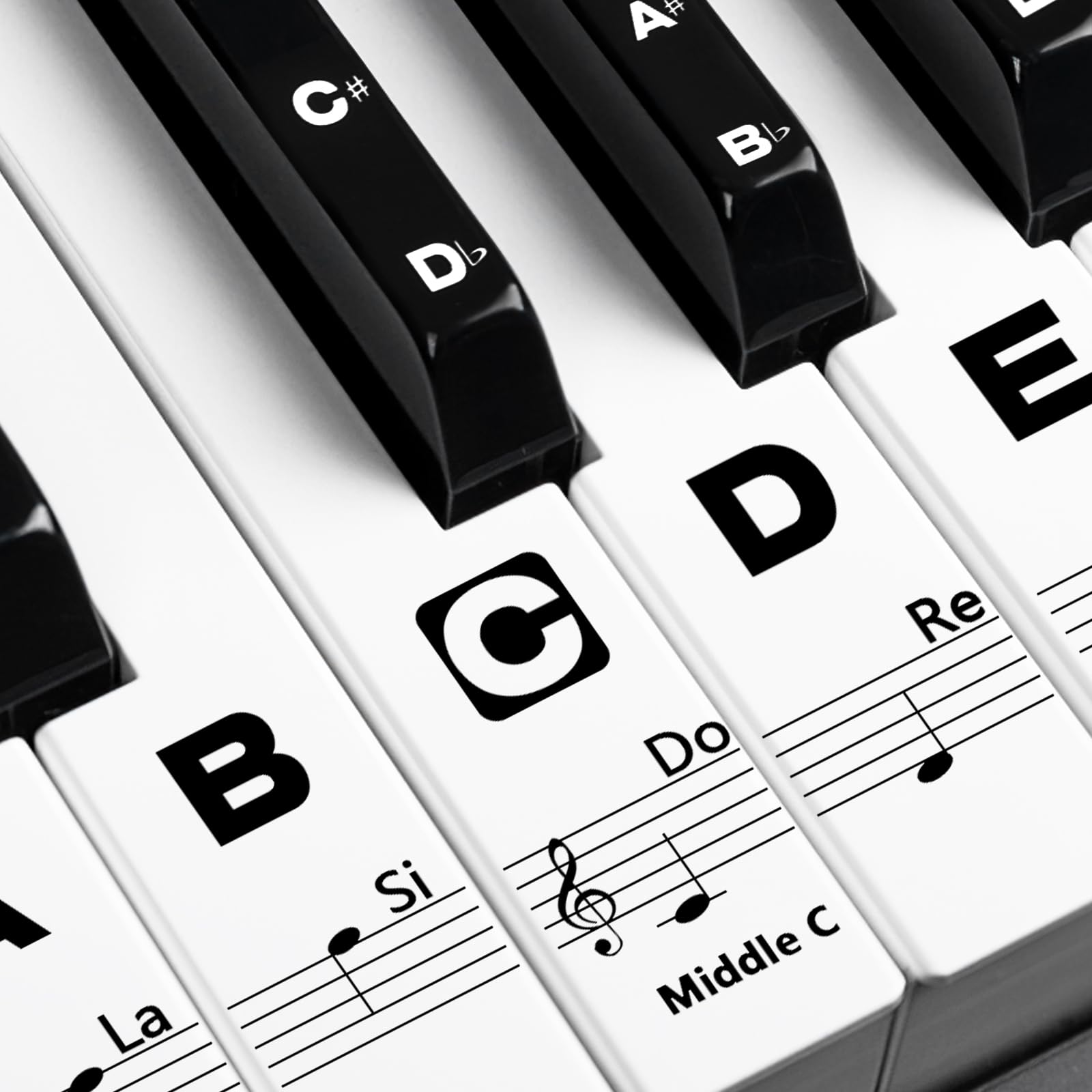 Photo 1 of Piano Keyboard Stickers for Beginners Removable Piano Stickers for Keys 88/61/54/49/37, Black Larger Letter Key Note Guides for Learning Piano, Upgraded with Solfege