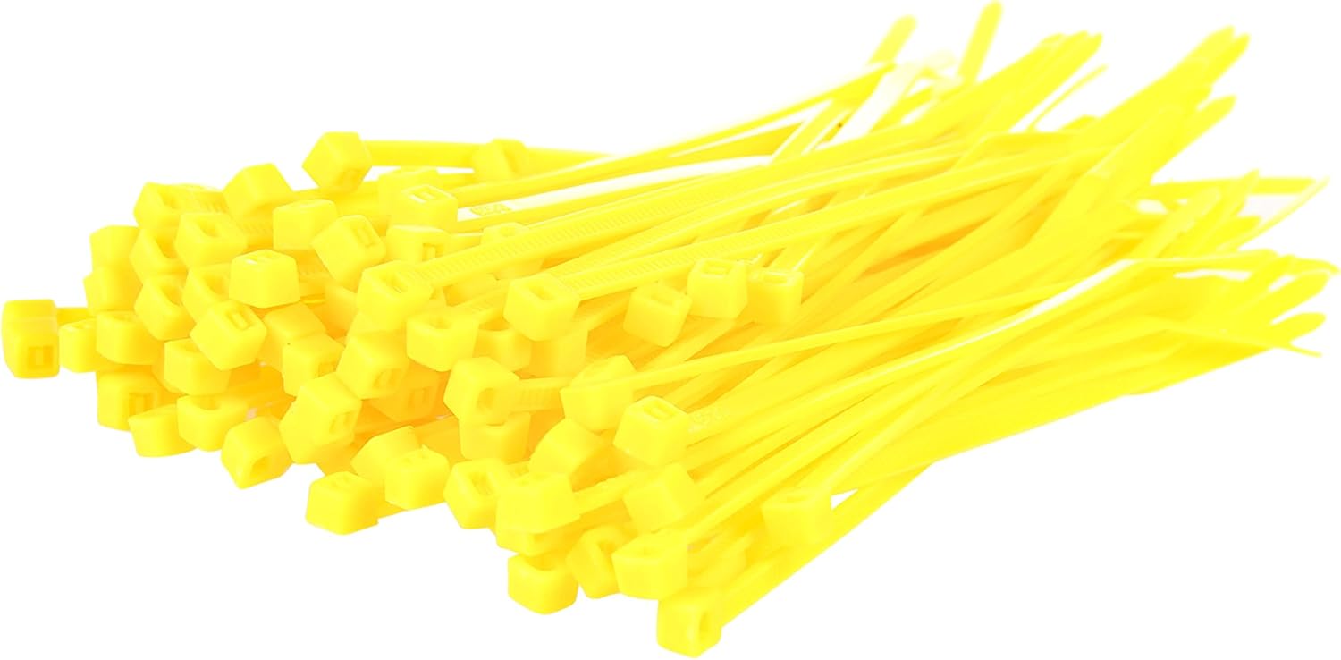 100 Pack of Yellow Cable Ties 200mm x 4.8mm Premium Tie Wraps High