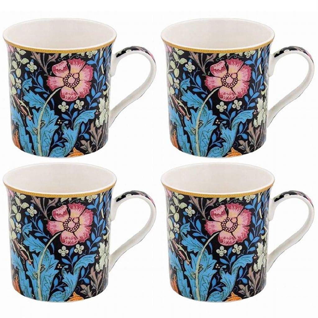L&P Set of 4 Compton Floral Design Fine China Hot Drinks Coffee Fine China, 29.5 x 20.8 x 10.4 cm