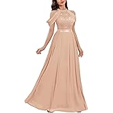 Miusol Women's Classic Lace Sleeveless Sequin Contrast Chiffon Bridesmaid Maxi Dress