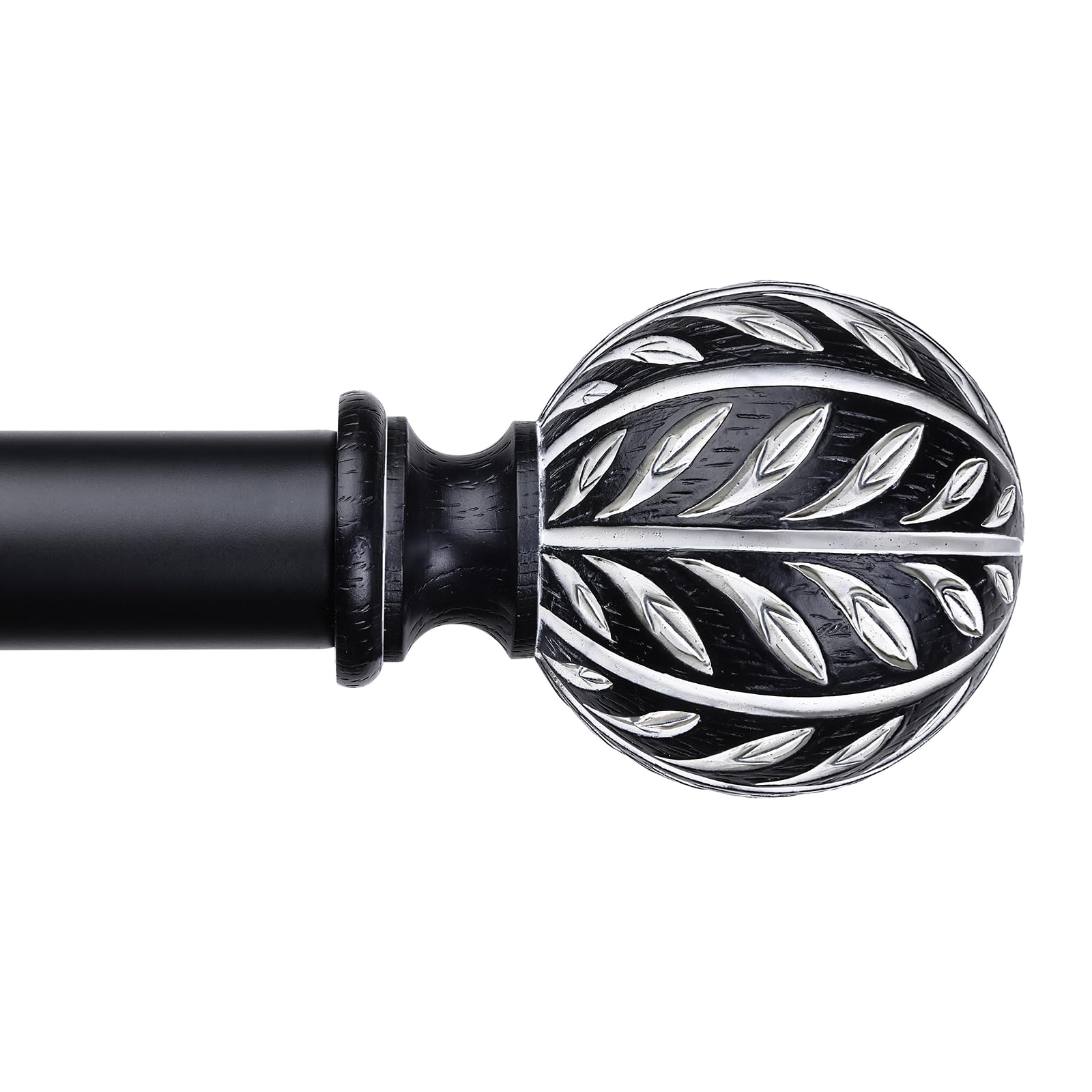 Extra Long Black Curtain Rod, Decorative Curtain Rods for Windows 72 to 144 Inch with Handmade Leaf Finials, 1 Inch Adjustable Heavy Duty Rustic Farmhouse Window Treatment Rods, Easy Install