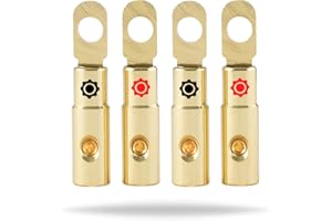 InstallGear 8 AWG Gauge Gold Ring Set Screw Battery Ring Terminals (4 Pack) | Terminal Connectors for Battery Cable Ends | Copper Wire Lugs