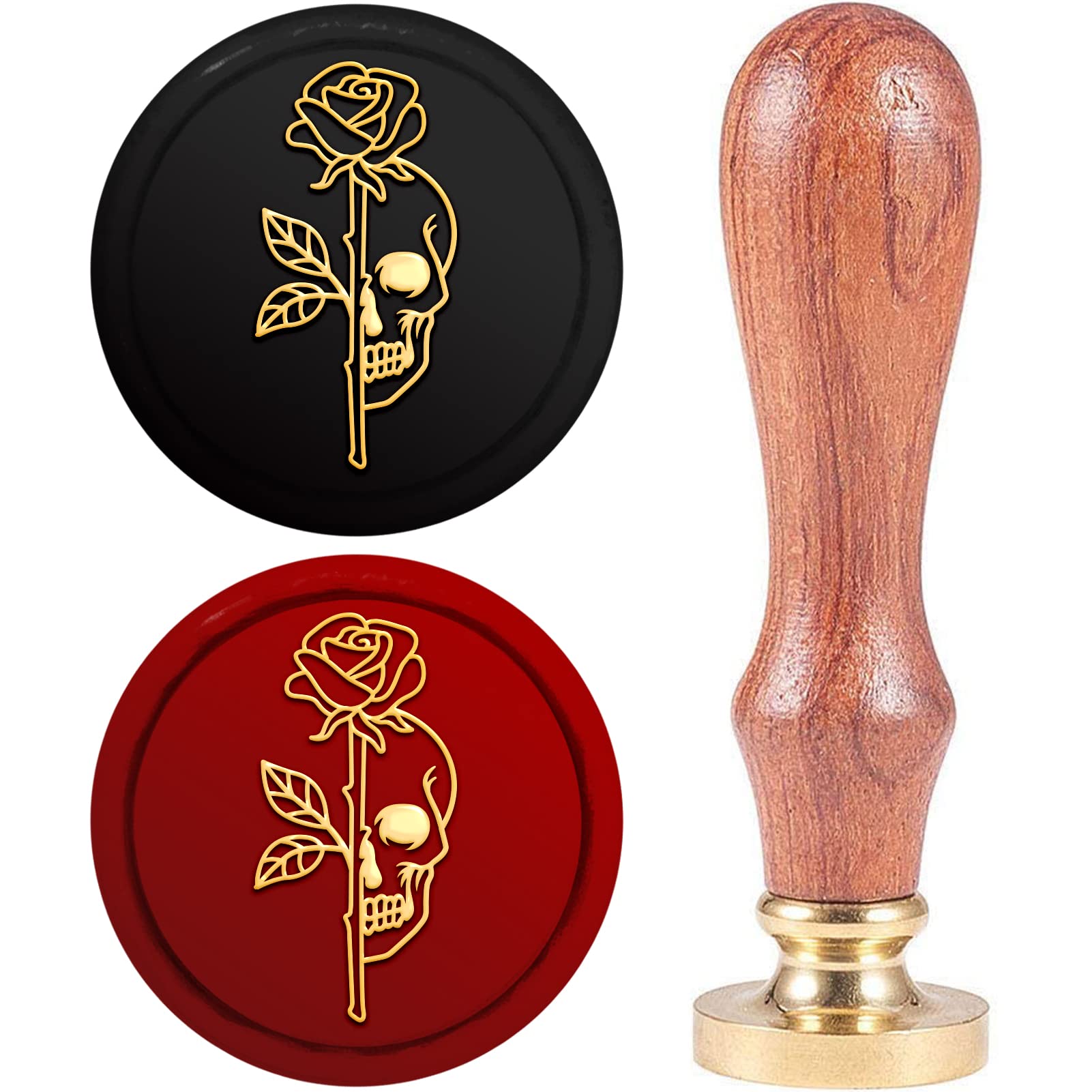 CRASPIRE Skull Wax Seal Stamp 25mm Rose Flower Halloween Plant Gothic Brass Head With Wooden Handle Sealing Stamp Wedding Letter Invitation Envelope Card Scrapbook Wrapping Gift For Friend