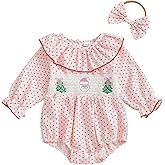mlpeerw My First Christmas Baby Girl Outfit Newborn Santa Smocked Bubble Romper Cute Ruffle Bodysuit One Piece Xmas Clothes