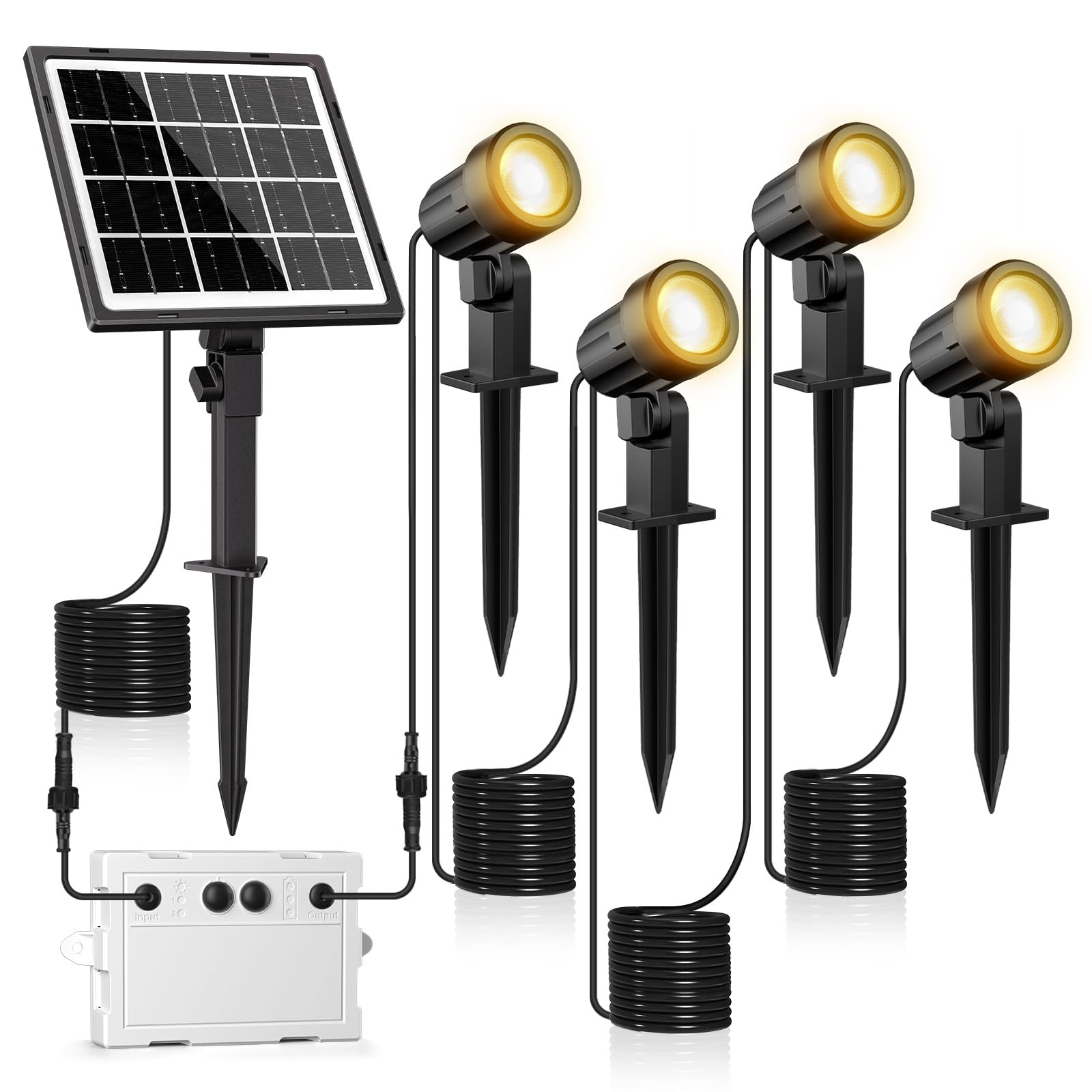 Linke Solar Spot Lights Outdoor Garden, 4 in 1 3000K Warm White LED Solar Powered Spotlight IP66 Waterproof Landscape Spotlights Fence Lights for Pathway Yard Lawn Tree Statue