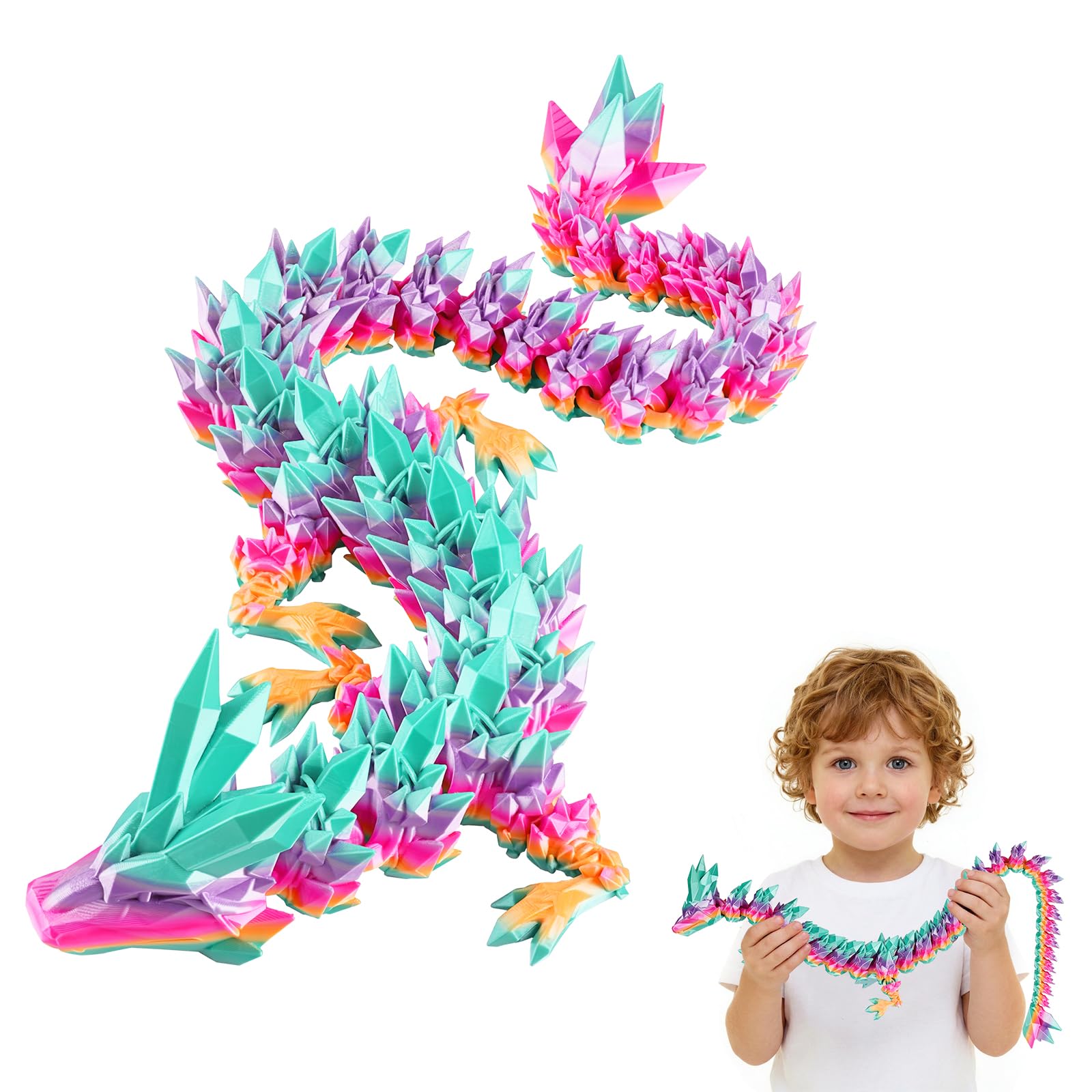 Rapean 27" 3D Printed Dragon Toy, Articulated Crystal Dragon Model for Kids & Collectors, Desktop Decoration, Dragon Lovers Unique Gift, 3D Printed Toys for Adults & Children (Candy) Image