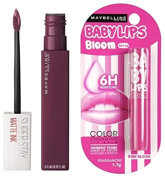 Maybelline New York Super Stay Matte Ink Lipstick, Believer, 5ml + Maybelline Baby Lips Moisturizing Lip Balm, Pink Bloom, 1.7g