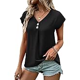 EADINVE Women's V Neck Button Down T Shirts Summer Casual Short Sleeve Tops Loose Fit Tees 2026