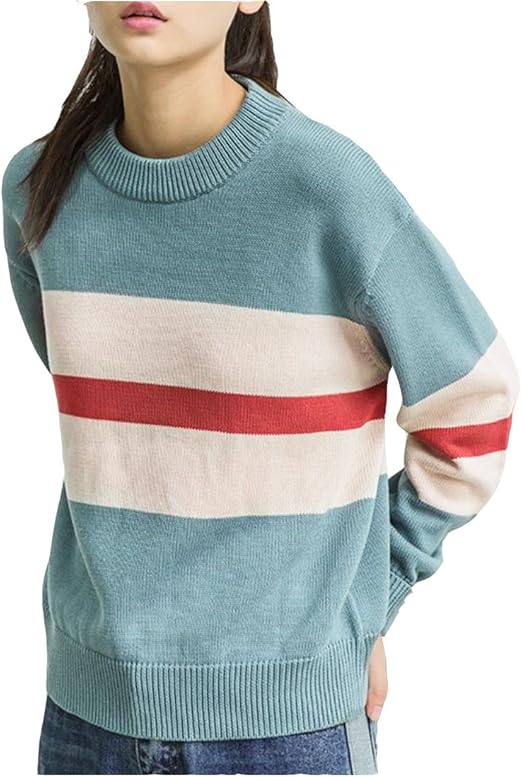 Amazon セーター ニットトップス ショート丈 レディース ニットウェア クルーネック ボーダー ニットソー 厚手 プルオーバー インナー リブニット スウェット 長袖 袖裾リブ 着回し 重ね着 きれいめ 普段着 セーター 通販