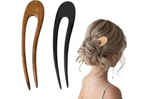 vesaneae 2 Pcs Wood U Shaped Hair Forks, 6 Inch Sandalwood Hair Pins, Handmade French Style Hair Sticks, 2 Prong Updo Chignon