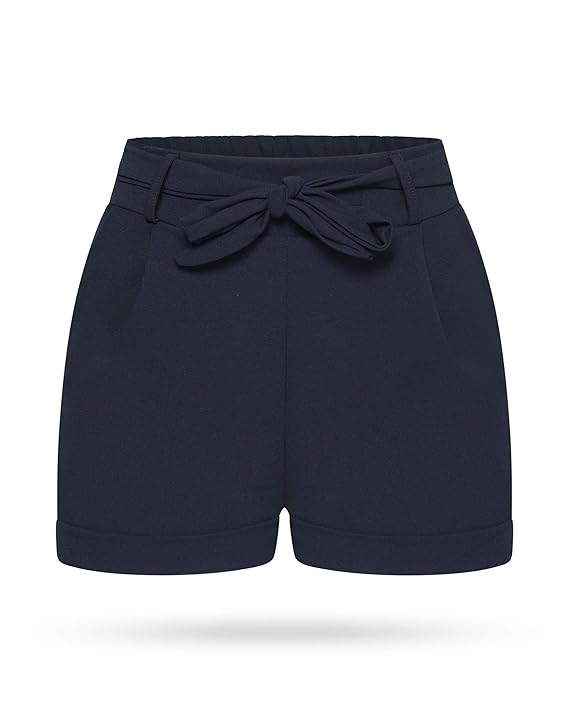 Kendindza Damen Sommer Shorts | Kurze Hose mit Schleife zum binden | Bermuda | Uni-Farben