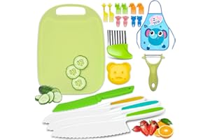 AIXMEET 19 Pcs Kids Cooking Sets , Montessori Kitchen Tools for Toddlers, Safe Knife Set for Real Cooking ,Vegetable Crinkle Cutters Serrated Edges Plastic Toddler Knifes , Toddler Toys Set for Real Cooking