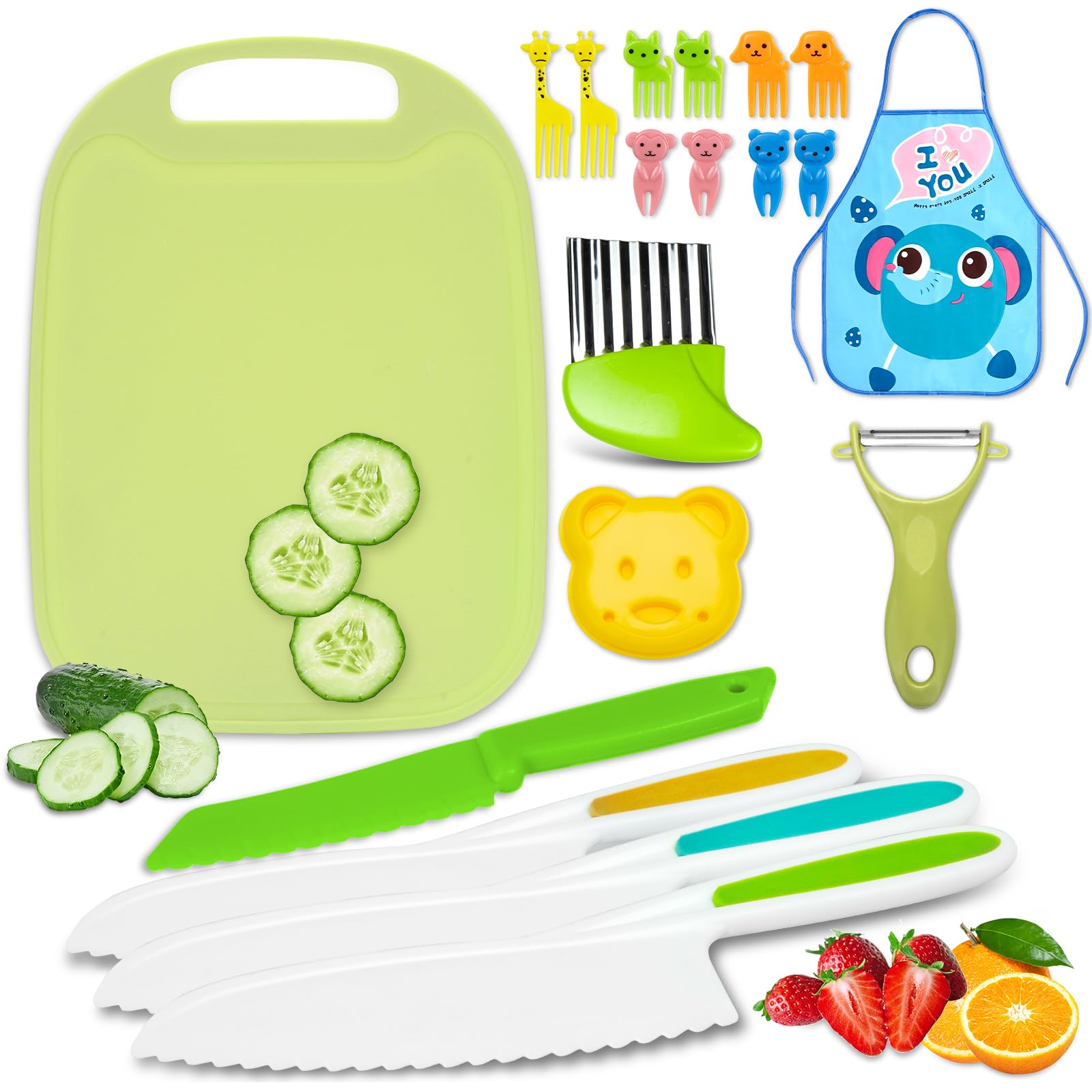 Photo 1 of 19 Pcs Kids Cooking Sets , Montessori Kitchen Tools for Toddlers, Safe Knife Set for Real Cooking ,Vegetable Crinkle Cutters Serrated Edges Plastic Toddler Knifes , Toddler Toys Set for Real Cooking