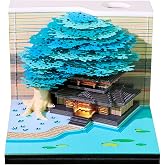 SIWEME 3D Memo Pad 260 Sheets Tree House Notepad with Light Kawaii Sticky Note Pad 3D Paper Carving Art Craftwork Omoshiroi D